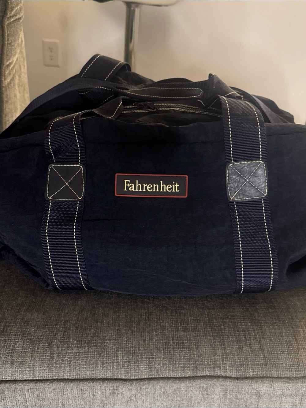 Dior Navy Duffel Bag with White Stitching